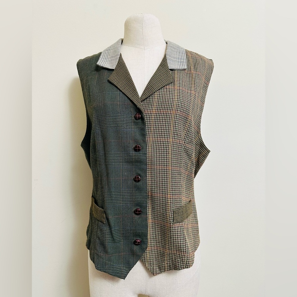 Vintage Two-Toned Houndstooth Plaid Vest